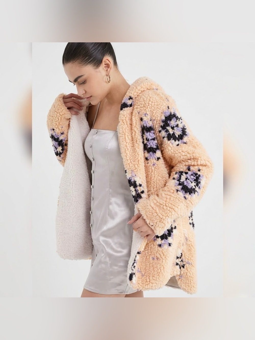 Urban Outfitters Carmella Cozy Reversible Teddy Coat Jacket Patterned XS/S